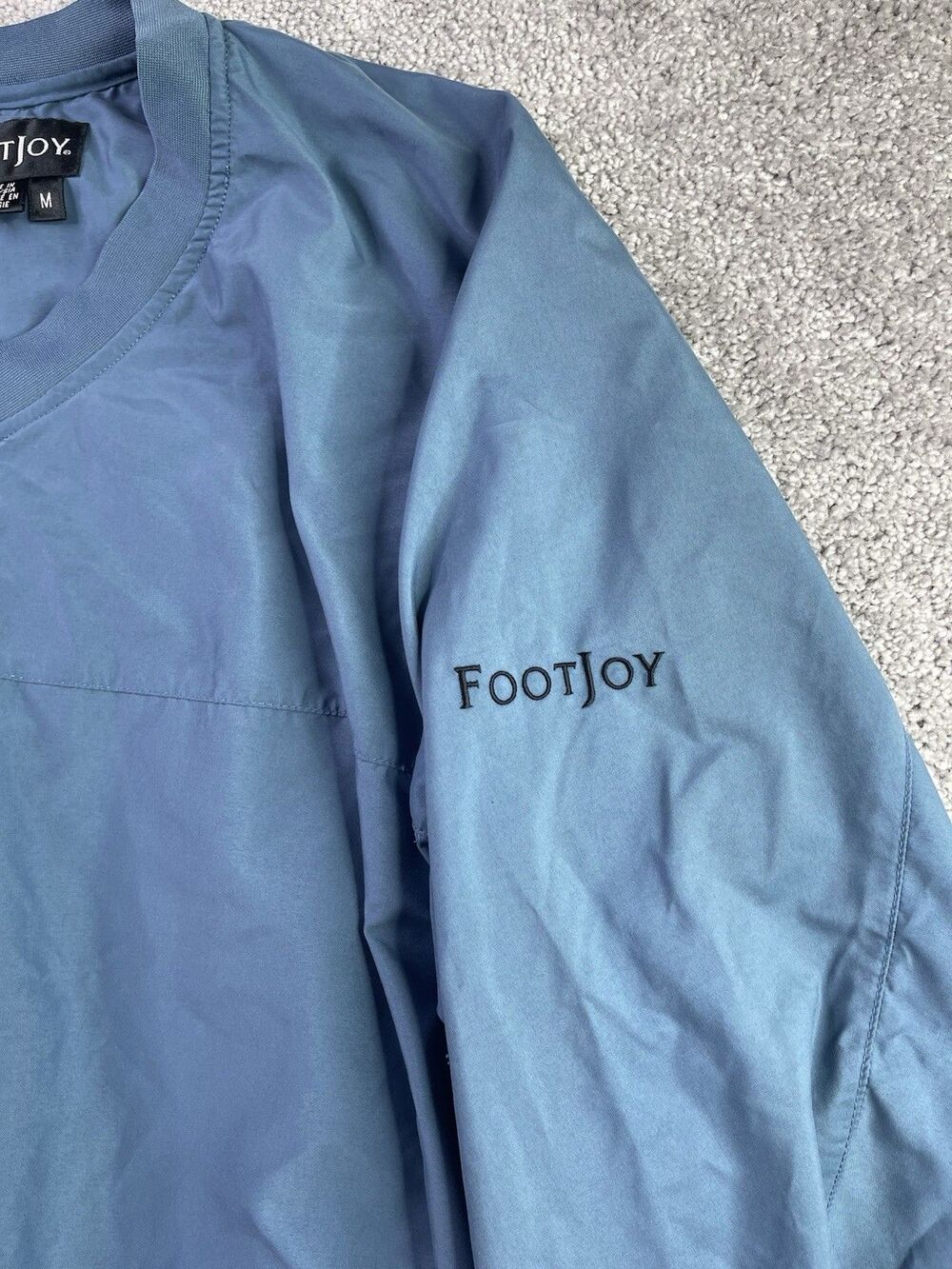FootJoy FJ Golf Pullover Jacket Mens M Blue V Neck Zip Pocket Windbreaker - Picture 5 of 10